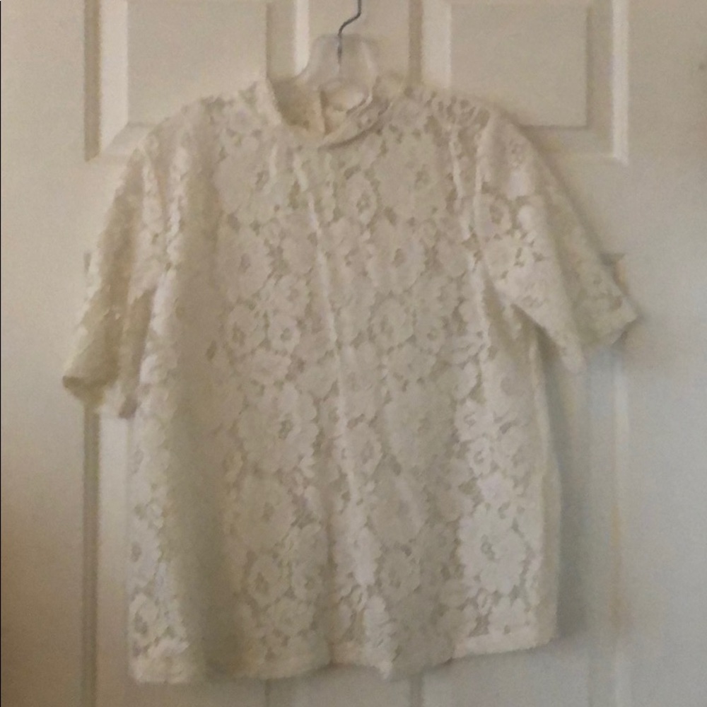 Loft white lace high neck blouse